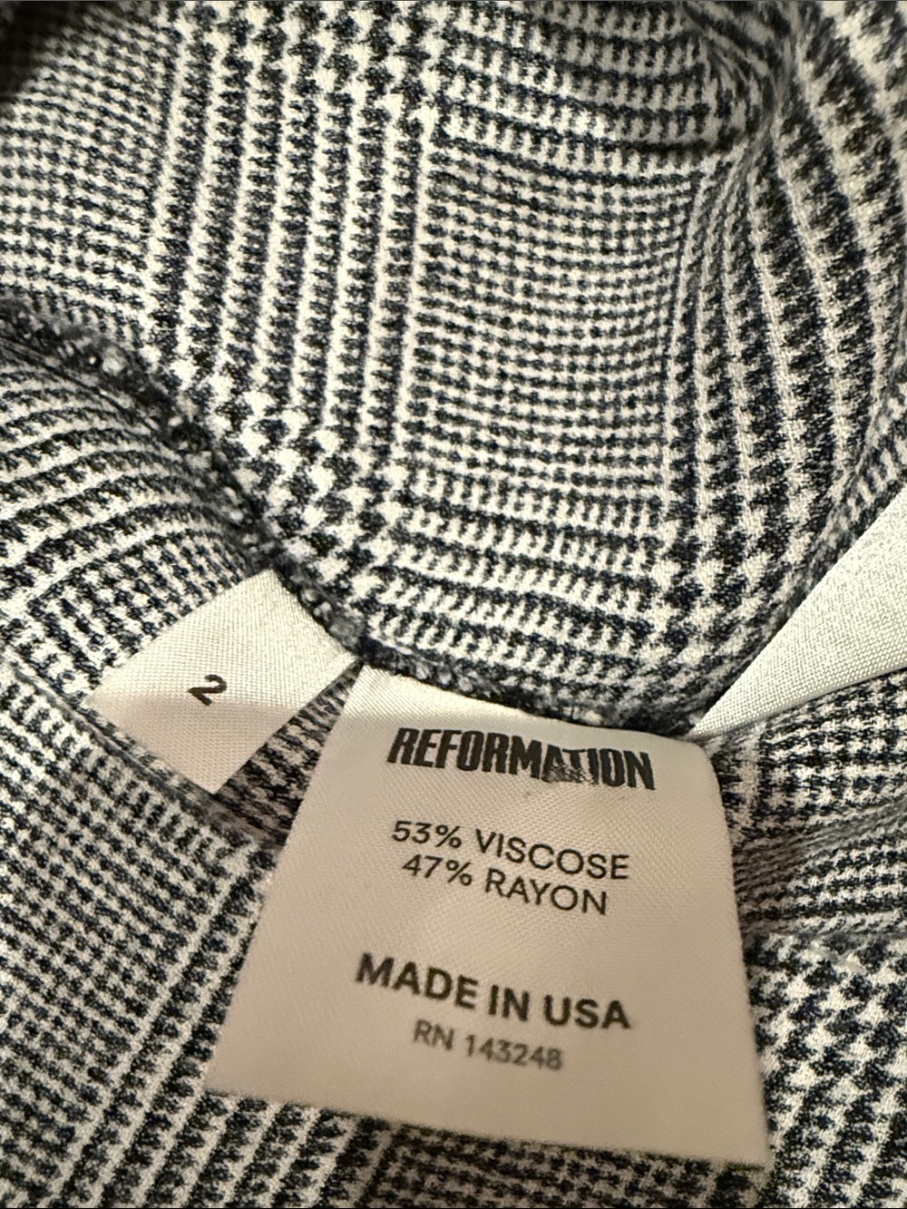 Reformation Glen Plaid Puff Sleeve Mini Dress Size 2 Black & White - Picture 4 of 6